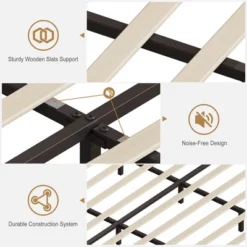 Whizmax Velvet Upholstered Platform Bed Frame With Storage Headboard, Nailhead Trim Wingback Headboard, Wood Slats Support, Off White -Home Decor Store GUEST 21db2436 28f2 4a32 af3e 9880410c6d26