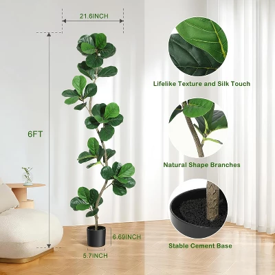 Whizmax Artificial Fiddle Leaf Fig Tree, Faux Trees With Fake Plants Fiddle Leaves Greenery With White Planter For Home Office Decor 2 Whizmax Artificial Fiddle Leaf Fig Tree, Faux Trees With Fake Plants Fiddle Leaves Greenery With White Planter For Home Office Decor - Image 2