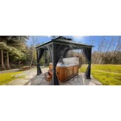 12'x12' Hardtop Gazebo For All Weather With Double Metal Roof, Aluminum Alloy Frame, Net, And Curtain; Perfect For Patio, Deck, And Backyard. Gray. 25 12'x12' Hardtop Gazebo For All Weather With Double Metal Roof, Aluminum Alloy Frame, Net, And Curtain; Perfect For Patio, Deck, And Backyard. Gray. -Home Decor Store GUEST 23187976 fbbb 40f7 a72b 83b8fbf67a9c