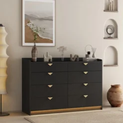 8 Drawer Double Dresser With LED, Modern Dressers Chest Of Drawers With Fluted Panel, Storage Dresser Organizer, Dresser For Bedroom, Living Room