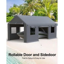 10x20FT Heavy-Duty Portable Carport With Roll-Up Ventilated Windows, All-Season Waterproof, UV-Resistant Canopy For Trucks And Boats - Grey -Home Decor Store GUEST 264ea4ae 8472 409e a68d 534b999c3dee