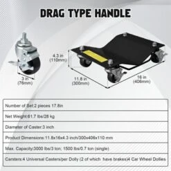 Black Car Dollies Set Of 2,Car Wheel Dolly For Garage Moving Car,Vehicle Dolly Heavy Duty For Motorcycles,Disabled Units,Dirt Bike, 3000LBS