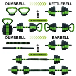 Adjustable Dumbbell Set, 44LBS Free Weights Set With Dumbbell, Barbell, Kettlebell And Push-up Options, Non-Slip Grip, Home Gym Fitness Equipment