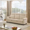 3 Seat Sofa Couch, 89'' Chenille Fabric Upholstered Sofa With Wide Armrest, Comfy Couches With Side Storage Pockets For Living Room, Bedroom