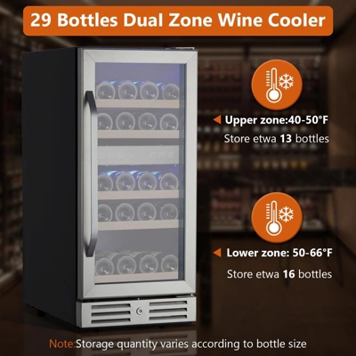 Mini Fridge 15 Inch Wine Cooler Under Couter, 29 Bottle Dual Zone Wine Fridge Wine Cooler Refrigerator With Digital Temperature Control 2 Mini Fridge 15 Inch Wine Cooler Under Couter, 29 Bottle Dual Zone Wine Fridge Wine Cooler Refrigerator With Digital Temperature Control - Image 2