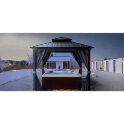 12'x12' Hardtop Gazebo For All Weather With Double Metal Roof, Aluminum Alloy Frame, Net, And Curtain; Perfect For Patio, Deck, And Backyard. Gray. 20 12'x12' Hardtop Gazebo For All Weather With Double Metal Roof, Aluminum Alloy Frame, Net, And Curtain; Perfect For Patio, Deck, And Backyard. Gray. -Home Decor Store GUEST 2ca6c61d 9cb3 4b4e 8646 84ab31b35e44