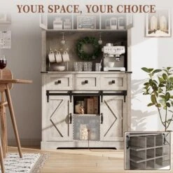 72" Kitchen Pantry Storage Cabinet With Hutch And Sliding Barn Door, Farmhouse Tall Buffet Cabinet With Drawers -Home Decor Store GUEST 2d3fc97d 1460 4afe b24f ab3315c662c8