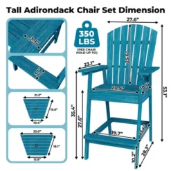 Outdoor Adirondack Barstools With Connecting Tray, Tall Adirondack Chairs Bar Chairs For Deck, Balcony, Backyard, Patio Bar Stool Chair With High Back
