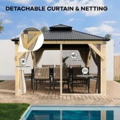 10x10 Ft Hardtop Gazebo With Netting And Curtains, Wood Gazebo Heavy Duty Double Roof For Patio, Backyard -Home Decor Store GUEST 2dbc3426 52b8 4a48 9e94 cdf22e99f45e