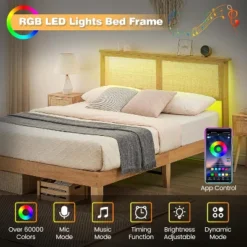 Deluxe Solid Wood Bed Frame With Natural Rattan Headboard, Queen Size Platform Bed Frame With LED Lights -Home Decor Store GUEST 2dcb874a b871 4916 a5ba d030f1ac6b73