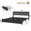 Whizmax King Size Bed Frame With Upholstered Headboard, Industrial King Platform Bed With 2 Storage Drawers And Charging Station, No Box Spring Needed