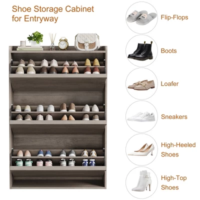 Shoe Cabinet With 3 Flip Drawers, Modern Shoe Storage For Entryway, Wooden Shoe Organizer Cabinet With Adjustable Shelf, For Hallway, Grey 7 Shoe Cabinet With 3 Flip Drawers, Modern Shoe Storage For Entryway, Wooden Shoe Organizer Cabinet With Adjustable Shelf, For Hallway, Grey - Image 7