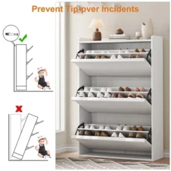 Shoe Cabinet With 3 Flip Drawers, Shoe Storage For Entryway, Wooden Shoe Organizer Cabinet, Hidden Shoe Rack For Hallway, Living Room, Rustic White -Home Decor Store GUEST 300257a5 40b6 4ae6 bdb1 36503a1b12e7