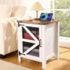 Nightstand With Charging Station, 18" Farmhouse Night Stand End Table With Barn Door