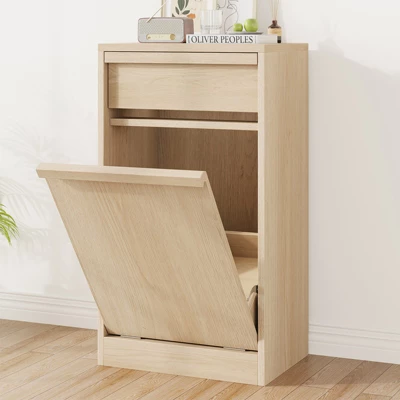 Whizmax Tilt Out Trash Cabinet, Hidden Trash Cabinet With 10 Gallon Storage, Freestanding Garbage Can Cabinet Laundry Hamper For Kitchen Dining Room 6 Whizmax Tilt Out Trash Cabinet, Hidden Trash Cabinet With 10 Gallon Storage, Freestanding Garbage Can Cabinet Laundry Hamper For Kitchen Dining Room - Image 6