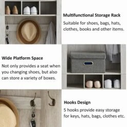 Hall Tree With Bench And Shoe Storage, 4-in-1 Entryway Bench With Coat Rack, 15 Shoe Cubbies & 5 Coat Hooks, Gray -Home Decor Store GUEST 32f39f76 8791 48a5 a09c 2017472f206d