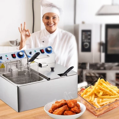 Whizmax Electric Deep Fryer, 10 L X 2 Deep Fryer With Basket, Adjustable Temperature Control, Nuggets, Chips & More,Stainless Steel,Sliver 6 Whizmax Electric Deep Fryer, 10 L X 2 Deep Fryer With Basket, Adjustable Temperature Control, Nuggets, Chips & More,Stainless Steel,Sliver - Image 6