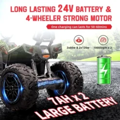 Two Seater 24V Kids ATV, 4x4 Kids Electric 4 Wheeler Quad Ride On Car Toy