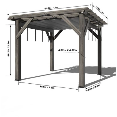 10x12x7.5FT Cedar Pergola Outdoor Wood Pergola With Canopy, Solid Structure Shelter For Deck, Garden, Backyard, And Lawn - Grey Charcoal 8 10x12x7.5FT Cedar Pergola Outdoor Wood Pergola With Canopy, Solid Structure Shelter For Deck, Garden, Backyard, And Lawn - Grey Charcoal - Image 8