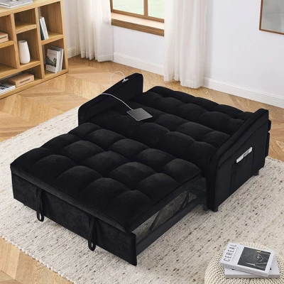 Loveseats Sofa Bed With Side Storage Bag Adjustable Backrest 105° - 180° Copper Nail Decoration Type C USB Charging Pull-Out Bed For Living Room 7 Loveseats Sofa Bed With Side Storage Bag Adjustable Backrest 105° - 180° Copper Nail Decoration Type C USB Charging Pull-Out Bed For Living Room - Image 7