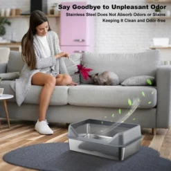 Stainless Steel Cat Litter Box, With High Sides, 4 Silent Anti-slip Pads, Double Layer Litter Mat And Scoop, Easy Clean, Large Enclosure Litter Box -Home Decor Store GUEST 38583276 f60e 4365 8179 4dd015dcfb24