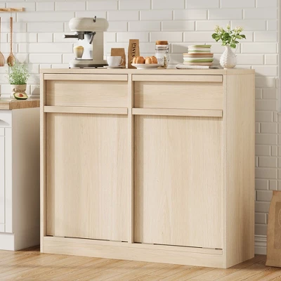 Whizmax Double Tilt Out Trash Cabinet, Hidden Trash Cabinet With 20 Gallon Storage, Freestanding Garbage Can Cabinet For Kitchen Dining Room 7 Whizmax Double Tilt Out Trash Cabinet, Hidden Trash Cabinet With 20 Gallon Storage, Freestanding Garbage Can Cabinet For Kitchen Dining Room - Image 7