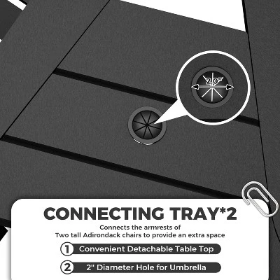 Outdoor Bar Height Adirondack Chairs With Connected Tray, Balcony Chairs, For Deck, Backyard, Outdoor Weather Resistant 2 Piece Set 3 Outdoor Bar Height Adirondack Chairs With Connected Tray, Balcony Chairs, For Deck, Backyard, Outdoor Weather Resistant 2 Piece Set - Image 3