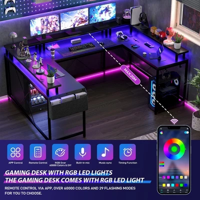 U Shaped Desk, 126 Inch Gaming Desk With Monitor Stand And LED Lights 3 U Shaped Desk, 126 Inch Gaming Desk With Monitor Stand And LED Lights - Image 3