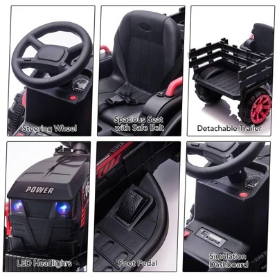 12V Kids Ride On Tractor With Trailer, Battery Powered Electric Vehicles Toy With 35W Dual Motors 5 12V Kids Ride On Tractor With Trailer, Battery Powered Electric Vehicles Toy With 35W Dual Motors - Image 5