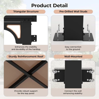 10 X 10 Outdoor Lean To Metal Awnings Large Gazebo, Hard Top Lean To Pergola Wall-Mounted 5 10 X 10 Outdoor Lean To Metal Awnings Large Gazebo, Hard Top Lean To Pergola Wall-Mounted - Image 5