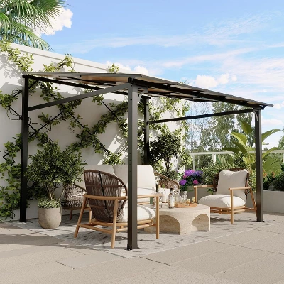 10 X 10 Outdoor Lean To Metal Awnings Large Gazebo, Hard Top Lean To Pergola Wall-Mounted 2 10 X 10 Outdoor Lean To Metal Awnings Large Gazebo, Hard Top Lean To Pergola Wall-Mounted - Image 2