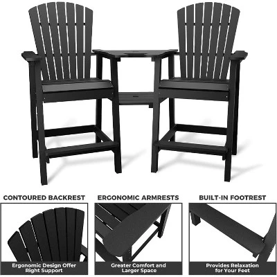 Outdoor Bar Height Adirondack Chairs With Connected Tray, Balcony Chairs, For Deck, Backyard, Outdoor Weather Resistant 2 Piece Set 2 Outdoor Bar Height Adirondack Chairs With Connected Tray, Balcony Chairs, For Deck, Backyard, Outdoor Weather Resistant 2 Piece Set - Image 2
