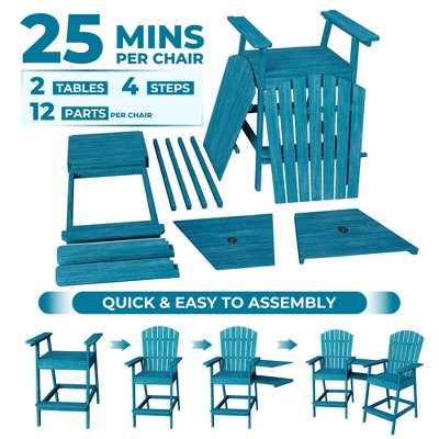 Outdoor Adirondack Barstools With Connecting Tray, Tall Adirondack Chairs Bar Chairs For Deck, Balcony, Backyard, Patio Bar Stool Chair With High Back 4 Outdoor Adirondack Barstools With Connecting Tray, Tall Adirondack Chairs Bar Chairs For Deck, Balcony, Backyard, Patio Bar Stool Chair With High Back - Image 4