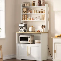 Microwave Stand Bakers Rack Cabinet, Farmhouse Wooden Storage Cabinet With Power Outlet With Thickened Counter 19 Microwave Stand Bakers Rack Cabinet, Farmhouse Wooden Storage Cabinet With Power Outlet With Thickened Counter -Home Decor Store GUEST 3c8a984b 2d5a 45a5 84c7 6fc797ca7dd0