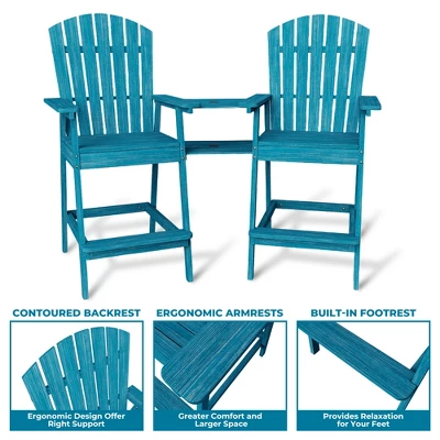 Outdoor Adirondack Barstools With Connecting Tray, Tall Adirondack Chairs Bar Chairs For Deck, Balcony, Backyard, Patio Bar Stool Chair With High Back 3 Outdoor Adirondack Barstools With Connecting Tray, Tall Adirondack Chairs Bar Chairs For Deck, Balcony, Backyard, Patio Bar Stool Chair With High Back - Image 3