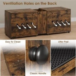 55.1" Double Cat Litter Box Enclosure With Rattan Doors - Hidden Cabinet For 2 Cats, Odor Control & Litter Mat -Home Decor Store GUEST 3e91c458 f7de 4ec6 8df9 064c6b4813bc