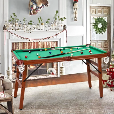 55-inch Folding Billiard - Portable Pool Table, Billiard Game Table With 2 Cue Sticks 16 Balls Triangle Chalk For Kids And Adults 9 55-inch Folding Billiard - Portable Pool Table, Billiard Game Table With 2 Cue Sticks 16 Balls Triangle Chalk For Kids And Adults - Image 9