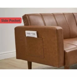 75" Futon Sofa Bed, Mid-Century Modern Futon Couch, Convertible Sleeper Sofa With Adjustable Backrest, PU Leather Sofa Couch For Living Room, Brown -Home Decor Store GUEST 3f4a8acb ad31 45c8 b56a 96f316779e39