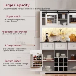 71" Farmhosue Pantry Bar Cabinet With Internal Pegboard Storage Rack,Power Outlet,Kitchen Cabinet With Sliding Door,9 Wine & Glasses Rack,3 Drawers -Home Decor Store GUEST 40689996 252c 448d 971c 484256d02ead