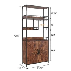 Industrial Baker Rack With Cabinet 31.49"W*11.8"D*70.8" H Wine Rack Brown