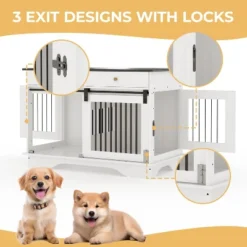 Dog Furniture Crate, 47" Large Dog Crate Furniture W/ 2 Storage Draws & Removable Divider For Large/Medium/Small Dogs