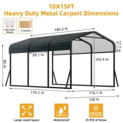 Metal Carport With Galvanized Steel Roof, Heavy Duty Metal Roof Carport With Enhanced Base, Tall Metal Carport Kits Garage For Tractors
