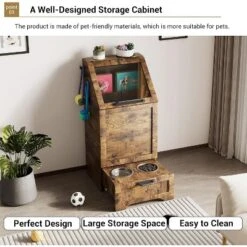 Flip Top Dog Food Storage Container, Wood Pet Storage Cabinet With 2 Pull-Out Elevated Dog Bowls -Home Decor Store GUEST 4296a581 6b90 4f2a ba99 753ee8512105