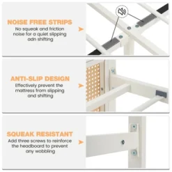 Full Size Rattan Bed Frame With Headboard, Modern Style Cane Boho Bed Frames With Heavy Duty Sturdy Steel Slat Support, No Box Spring Needed, White 14 Full Size Rattan Bed Frame With Headboard, Modern Style Cane Boho Bed Frames With Heavy Duty Sturdy Steel Slat Support, No Box Spring Needed, White -Home Decor Store GUEST 436b413e cea9 4def ab00 8a7b22781638