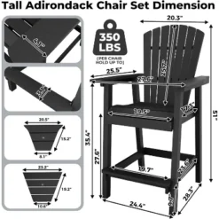 Outdoor Bar Height Adirondack Chairs With Connected Tray, Balcony Chairs, For Deck, Backyard, Outdoor Weather Resistant 2 Piece Set 13 Outdoor Bar Height Adirondack Chairs With Connected Tray, Balcony Chairs, For Deck, Backyard, Outdoor Weather Resistant 2 Piece Set -Home Decor Store GUEST 444030e6 5e9a 45b0 96da 5bd10be88c80