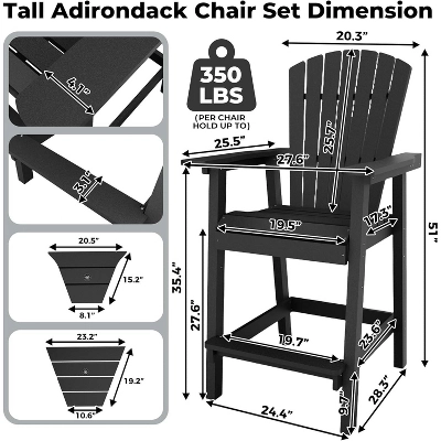 Outdoor Bar Height Adirondack Chairs With Connected Tray, Balcony Chairs, For Deck, Backyard, Outdoor Weather Resistant 2 Piece Set 5 Outdoor Bar Height Adirondack Chairs With Connected Tray, Balcony Chairs, For Deck, Backyard, Outdoor Weather Resistant 2 Piece Set - Image 5