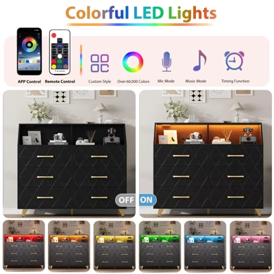 Dresser With Charging Station, LED TV Stand Dresser With 6 Drawers, Wood Modern Dressers & Chests Of Drawers For Closet 5 Dresser With Charging Station, LED TV Stand Dresser With 6 Drawers, Wood Modern Dressers & Chests Of Drawers For Closet - Image 5