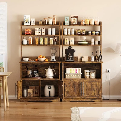 Farmhouse Microwave Stand Bakers Rack With Power Outlet, 63" Freestanding Bakers Rack With Thickened Counter And Storage Cabinet For Kitchen,Dining 5 Farmhouse Microwave Stand Bakers Rack With Power Outlet, 63" Freestanding Bakers Rack With Thickened Counter And Storage Cabinet For Kitchen,Dining - Image 5