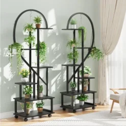 Set Of 2 Metal 6-Tier Tall Plant Stands With Detachable Wheels And Drawers, Half Heart Shape Design For Indoor/Outdoor Home, Garden, Patio, Balcony -Home Decor Store GUEST 478264f6 88ce 4ac6 8b41 86cf1b150dfb