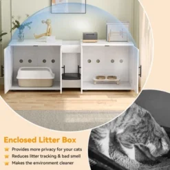 Whizmax Litter Box Enclosure For 2 Cats, Cat Hidden Litter Box Enclosure Furniture With Double Room, Wooden Enclosed Cat Litter Box Furniture,White -Home Decor Store GUEST 47954aa4 7ee8 4641 8573 ba7de77ac921